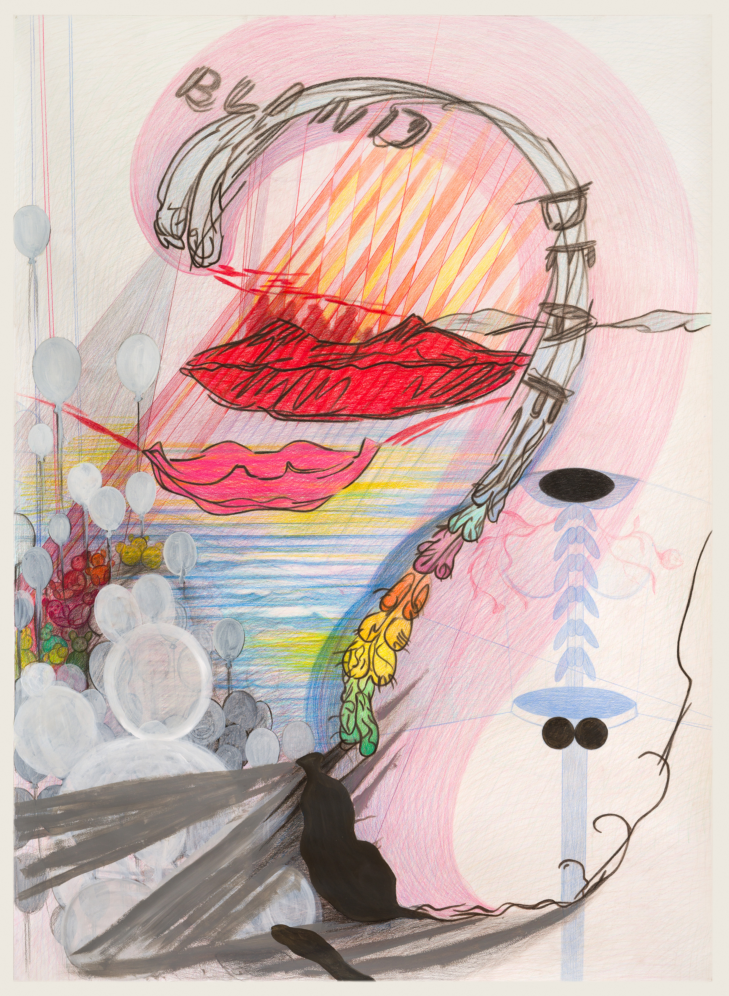 Maia Naveriani, Back to Monkeys 2, 2021, Colour Pencil and Acrylic Paint on Paper, 150x110 cm.