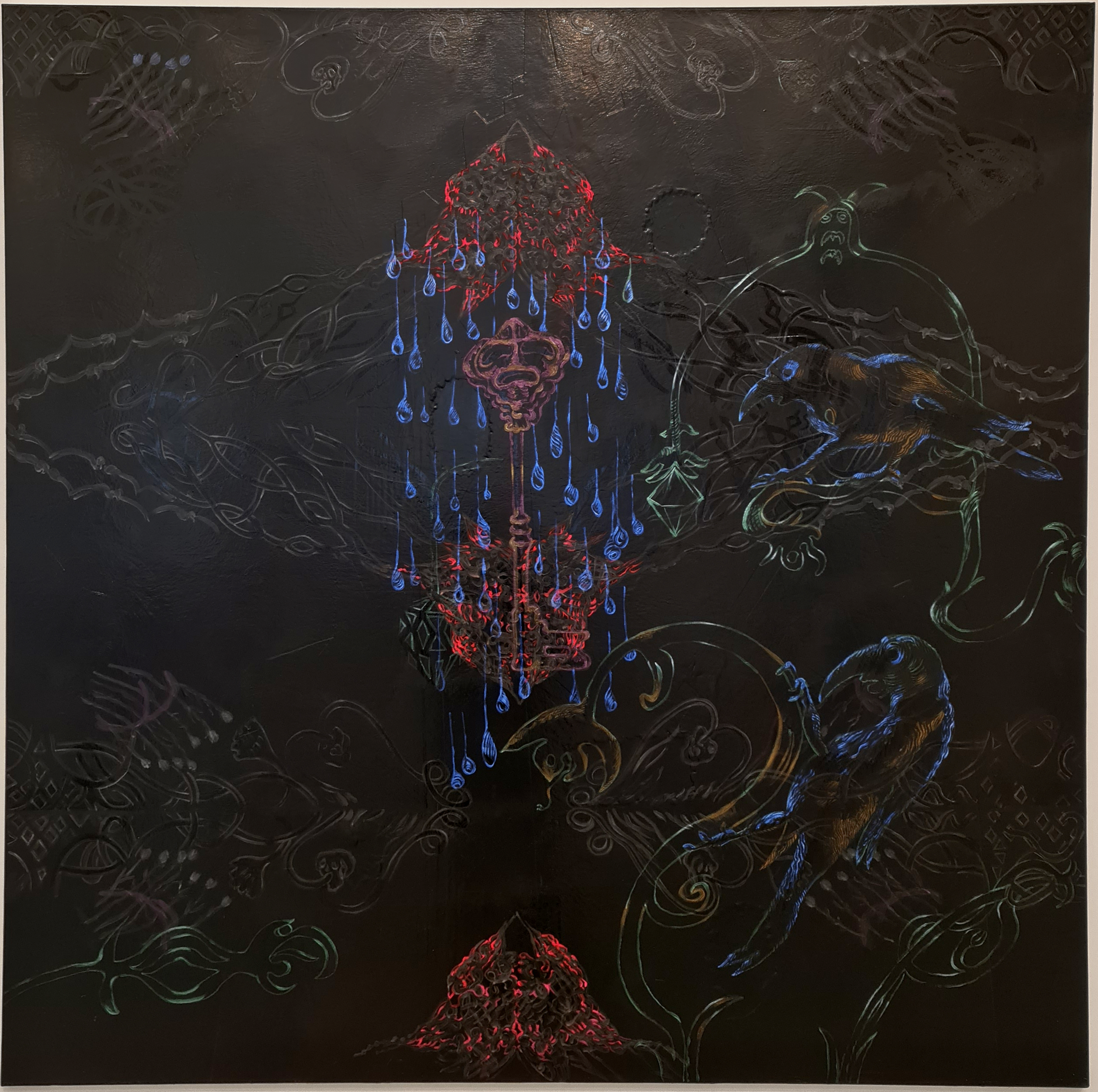 Keti Kapanadze, Black Emoji, 2013, Mixed Media on Canvas, 150x150 cm.